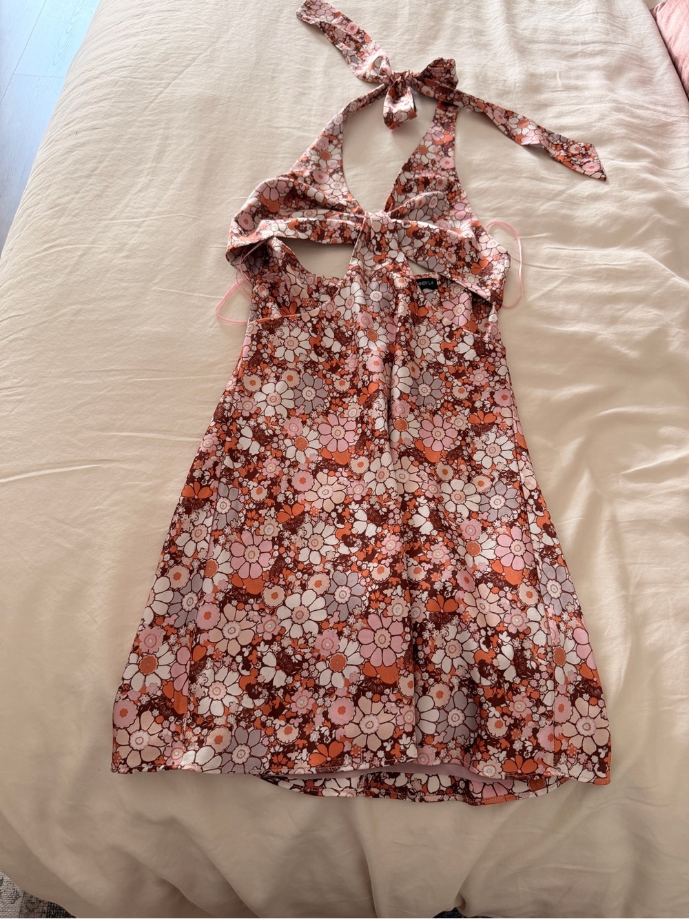 Women’s ' Floral Halter Dress in Pink and Orange